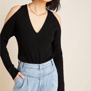 NWT Anthropologie Size Small Fontaine Open-Shoulder Sweater in Black